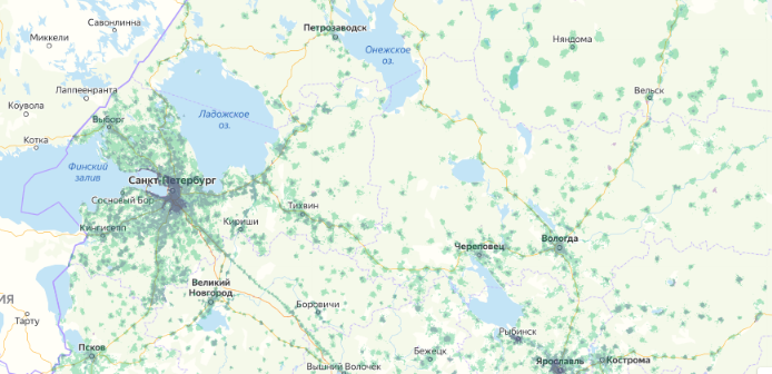Зона покрытия МТС на карте Брянск 